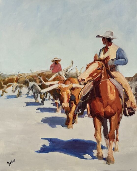"Ft Worth Cattle Drive" by Judy Buckner, accepted work in the WAOW 55th National Exhibition, Homeland