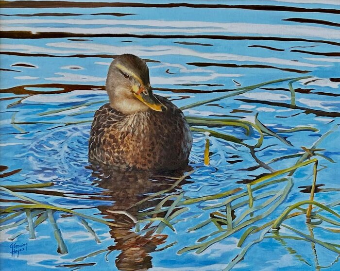 "Wetland Dabber" by Julie Gowing Hayes, accepted work in the WAOW 55th National Exhibition, Homeland