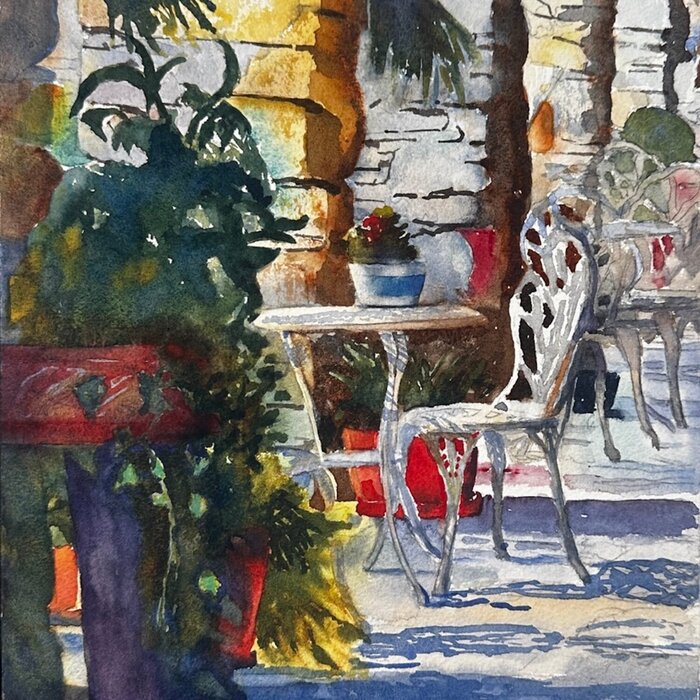 "Morning at the Mission Espada" by Margie Hildreth, accepted work in the WAOW 55th National Exhibition, Homeland