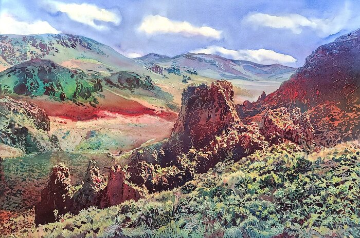 "Welcome to Owyhee" by Leslie Lambert, accepted work in the WAOW 55th National Exhibition, Homeland