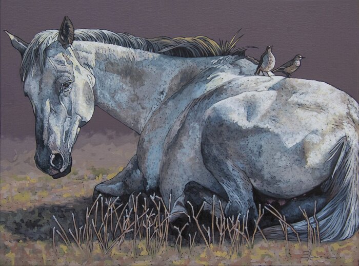 "Visitors" by Elise Mahaffie, accepted work in the WAOW 55th National Exhibition, Homeland