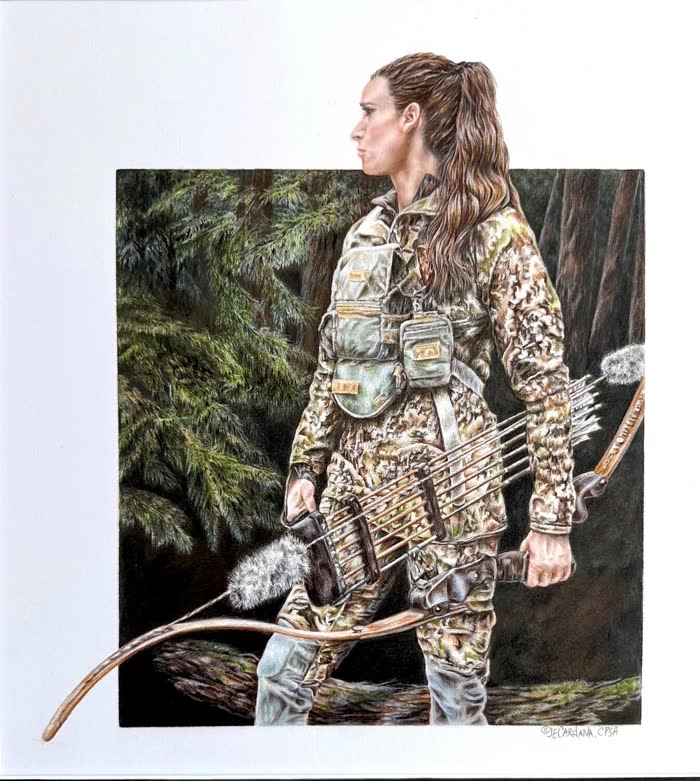 Bowhunter by Jeanne Cardana, Colored pencil, accepted work in the WAOW 56th National Exhibition, Limitless