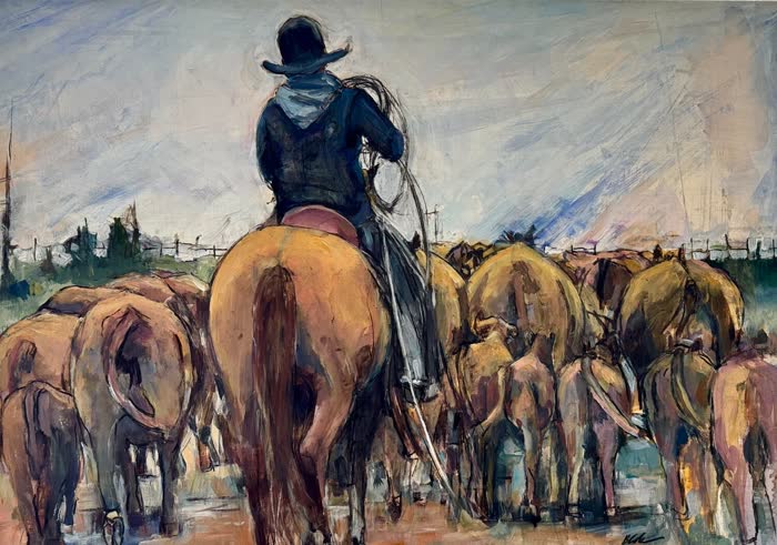 Running Cattle by Bets Cole, Acrylic, accepted work in the WAOW 56th National Exhibition, Limitless