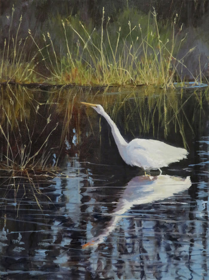 Marsh Visitor by Ginger Whellock, Oil, accepted work in the WAOW 56th National Exhibition, Limitless